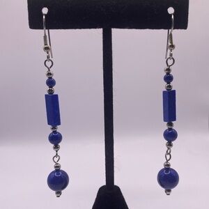 NWT Hand-Made Elegant Lapis Lazuli and Sterling Silver Beaded Earrings